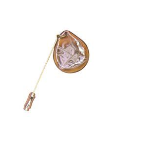 Vintage Gold Tone Stick Pin Brooch Teardrop Painted Metal Copper Lavender Color